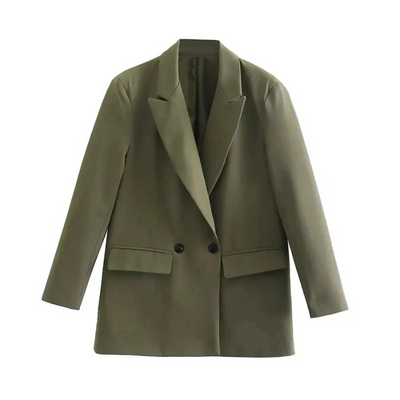 Oversized Damenblazer Beige – Vegan Lederoptik, Frühling