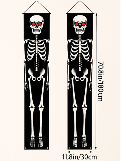 NightShade Halloween Türbanner – 2-teilige doppelseitige Skelettsoldaten aus Polyester