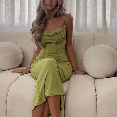 Damen Edles Maxikleid mit gerafftem Oberteil und verführerischem V-Ausschnitt Heidi-Mode