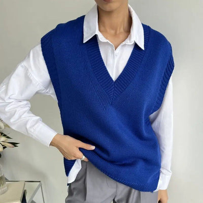 Damen Strickweste mit V-Ausschnitt und modernen Details Heidi-Mode