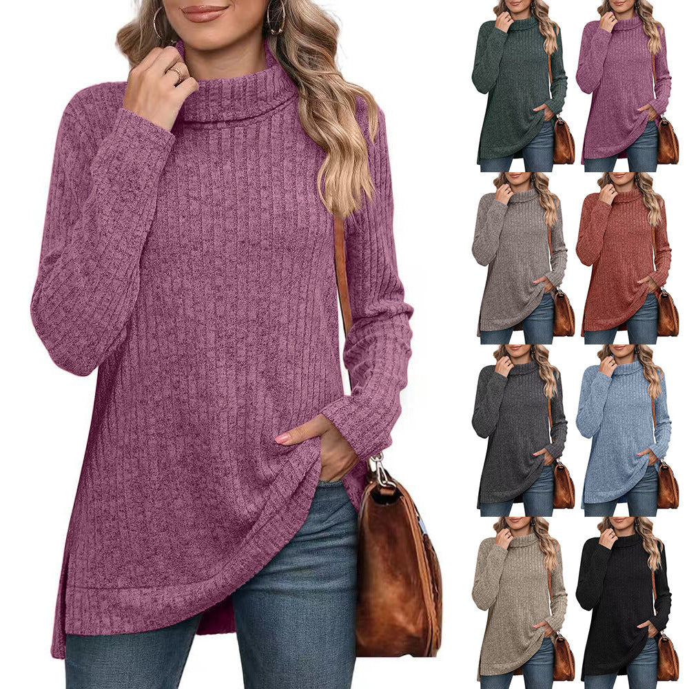 Damen lässiger Rollkragenpullover mit strukturiertem Design und asymmetrischem Saum Heidi-Mode