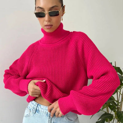 Damen Strickpullover mit hohem Kragen von Heidi-Mode