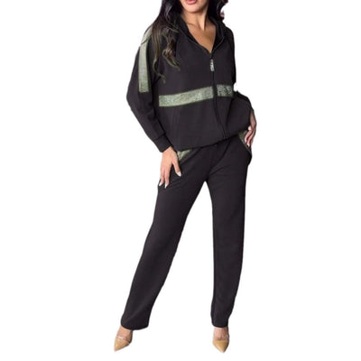 Damen Sportliches Lounge-Set mit glitzernden Akzenten und lässigem Schnitt Heidi-Mode