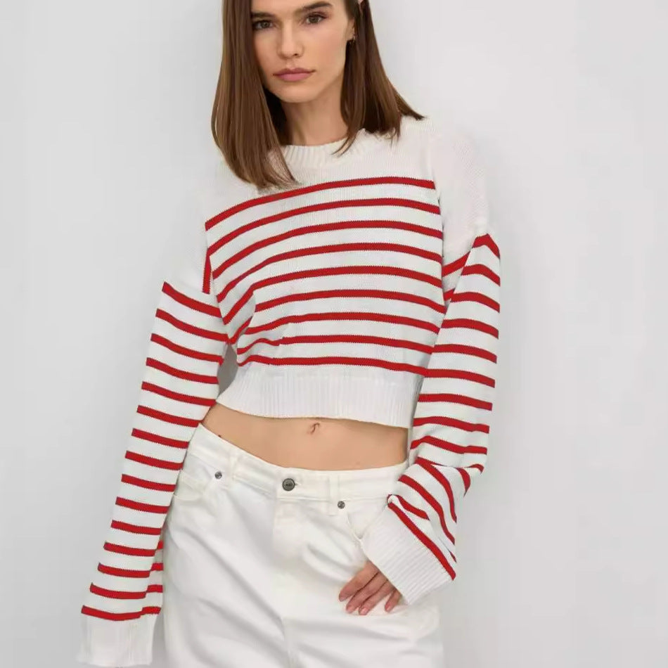 Damen Grobstrickpullover mit modernem Streifenmuster und weitem Schnitt Heidi-Mode