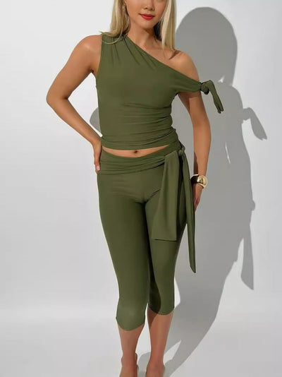 Damen figurbetonter One-Shoulder Jumpsuit mit schwingendem Schlitz Heidi-Mode