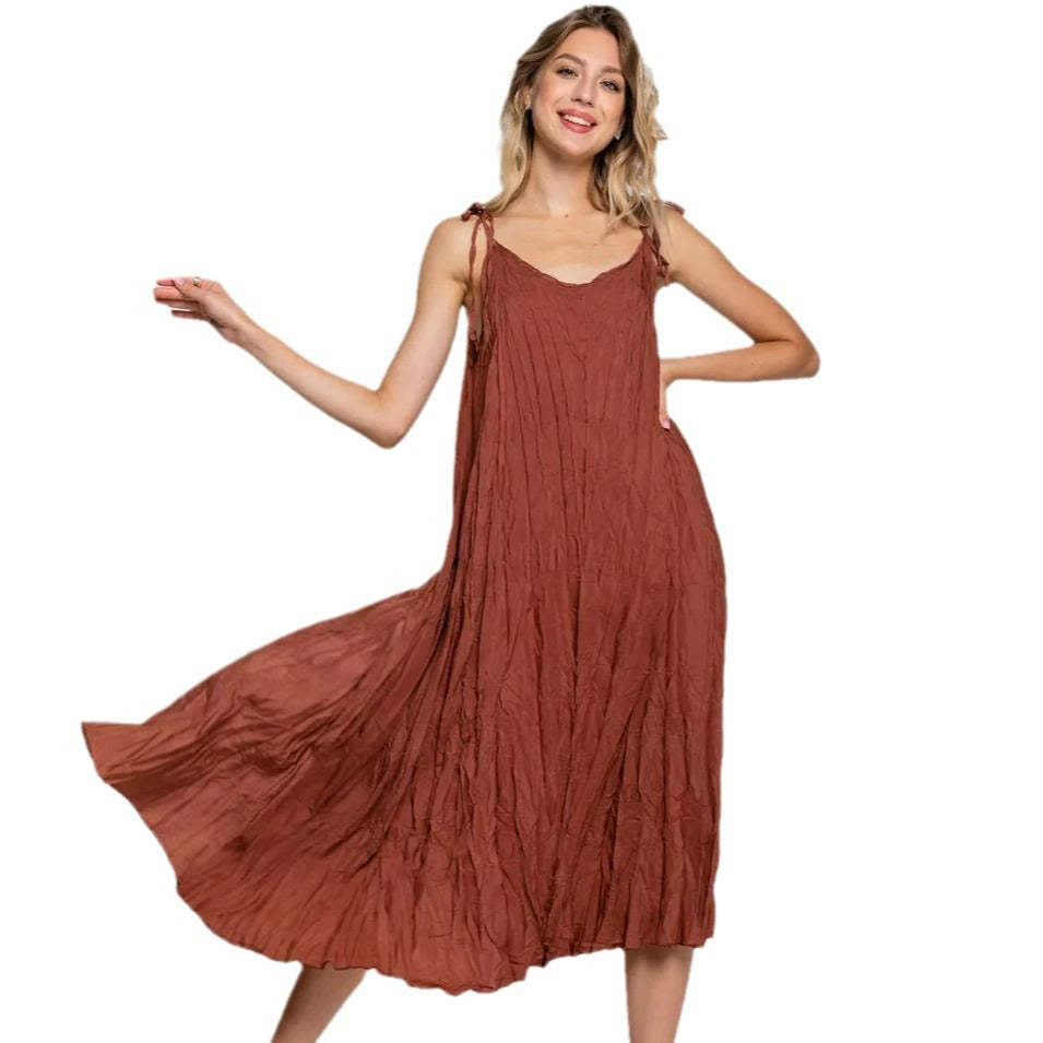 Damen luftiges Maxikleid mit Trägern und lässigem Faltenwurf Heidi-Mode