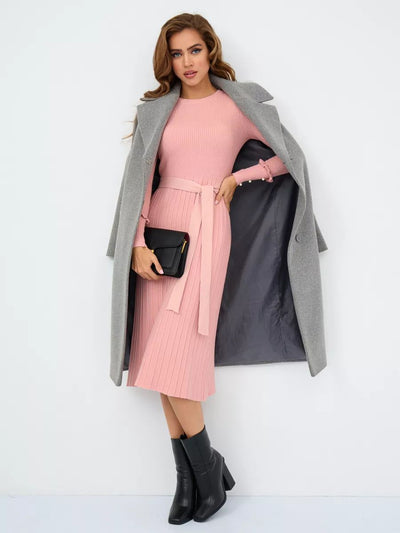 Damen Feinstrick Kleid mit elegante Rippstruktur und modischen Ärmelakzenten Heidi-Mode