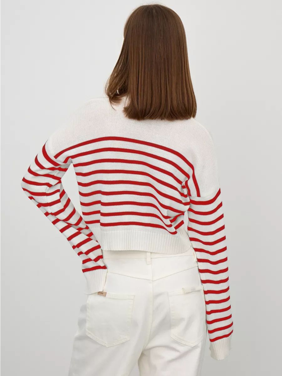 Damen Grobstrickpullover mit modernem Streifenmuster und weitem Schnitt Heidi-Mode