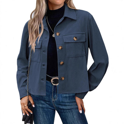 Damen lässige Utility-Jacke mit Knopfverschluss und praktischen Brusttaschen Heidi-Mode