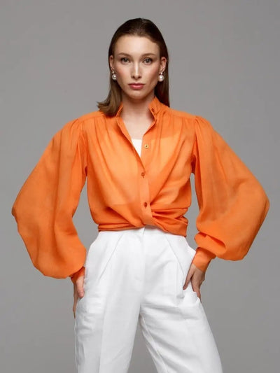 Damen Elegante Bluse mit voluminösen Puffärmeln und transparentem Stoff Heidi-Mode