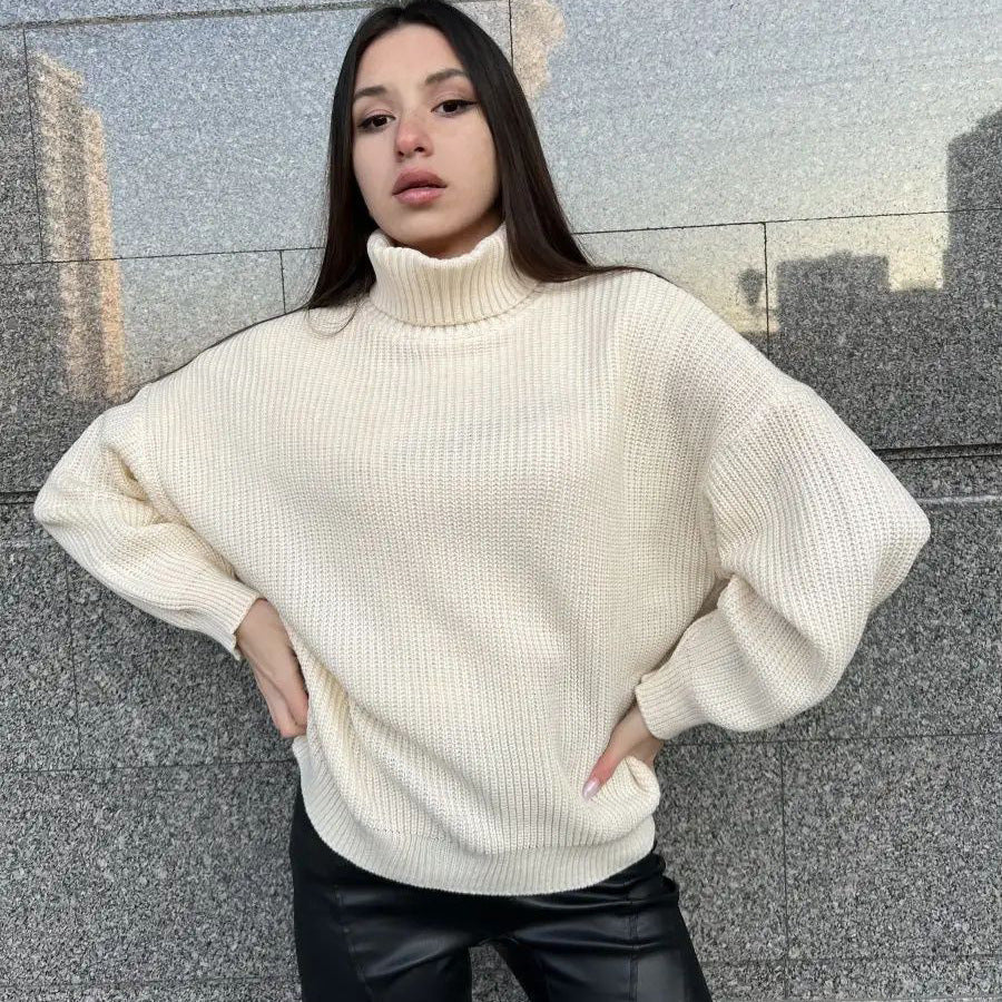 Damen kuscheliger Strickpullover mit weitem Schnitt und modernem Design Heidi-Mode