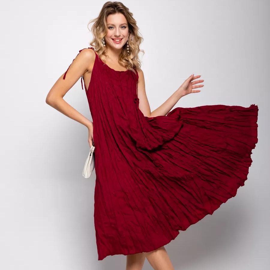 Damen luftiges Maxikleid mit Trägern und lässigem Faltenwurf Heidi-Mode