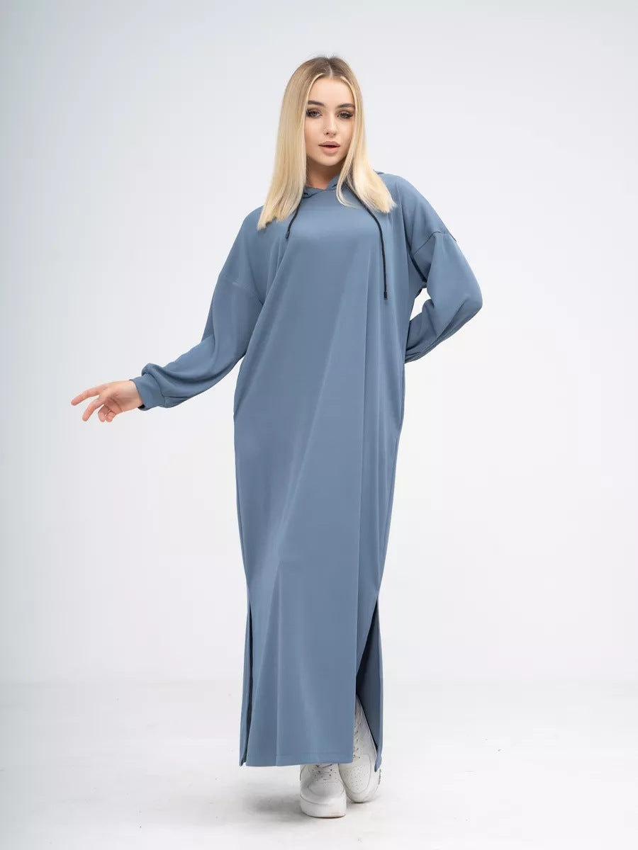 Damen Maxikleid mit Kapuze und seitlichen Schlitzen Heidi-Mode