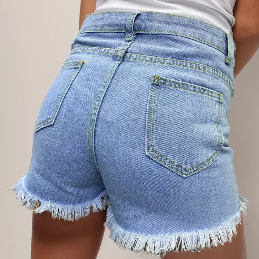 Damen Jeansrock im stylischen Miniformat mit Knopfdetails und Fransenabschlüssen Heidi-Mode