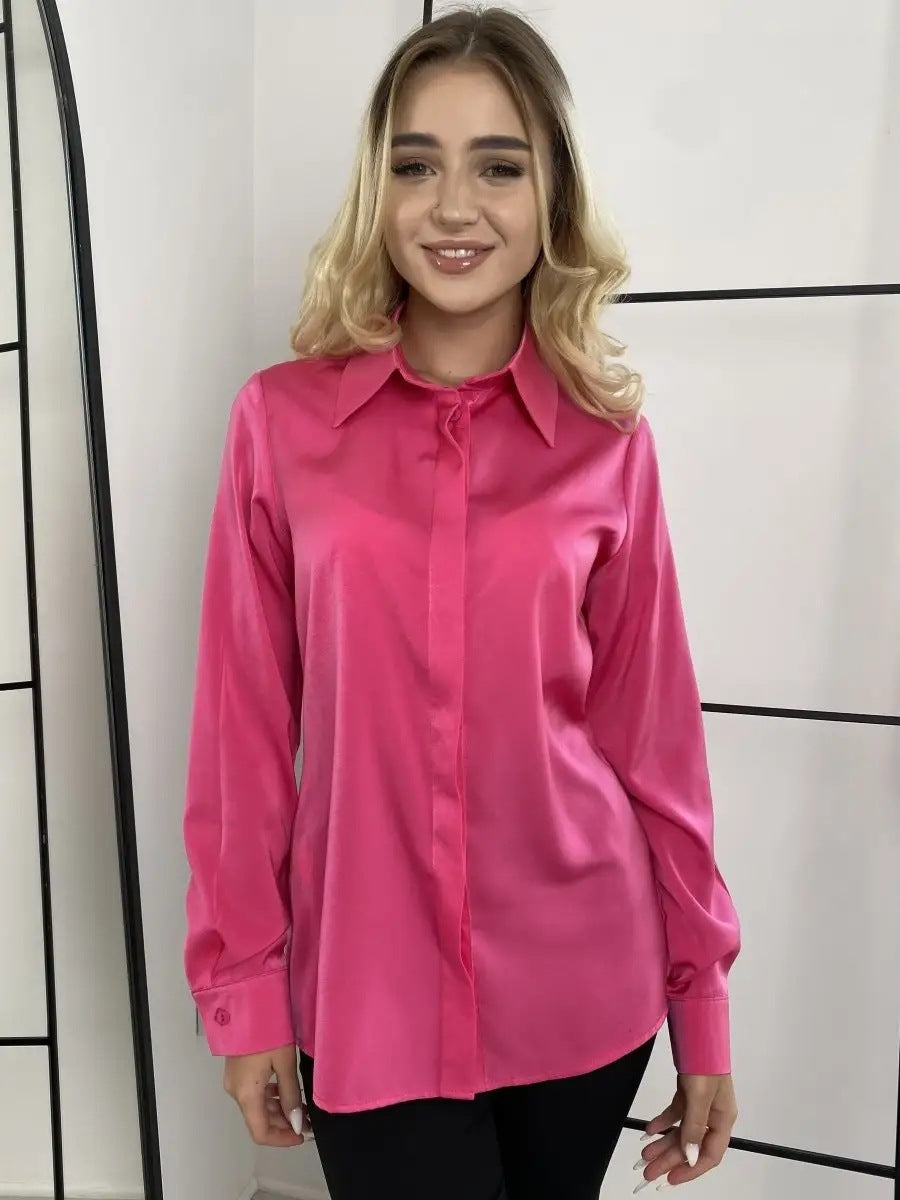 Damen elegante Bluse mit seidigem Finish und klassischen Details Heidi-Mode