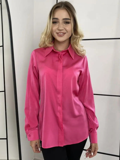 Damen elegante Bluse mit seidigem Finish und klassischen Details Heidi-Mode