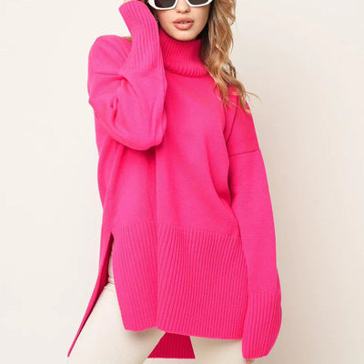 Damen lässiger Rollkragenpullover mit seitlichen Schlitzdetails und strukturiertem Design Heidi-Mode