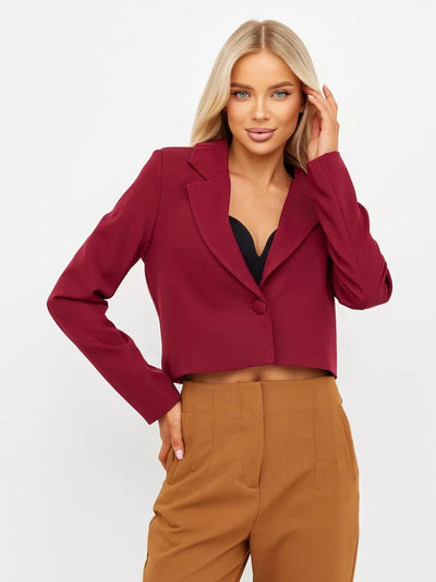 Damen elegante Cropped Blazerjacke mit klassischem Schnitt und Schulterpolster Heidi-Mode