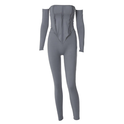 Damen Eleganter Jumpsuit mit schulterfreiem Design und langem Arm Heidi-Mode