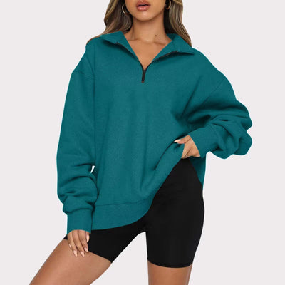 Damen Bequemer Oversized Pullover mit Reißverschluss Heidi-Mode