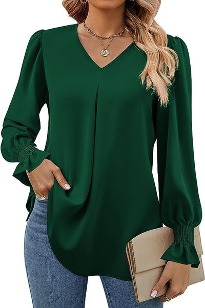 Damen Elegante Bluse mit V-Ausschnitt und Puffärmel Heidi-Mode