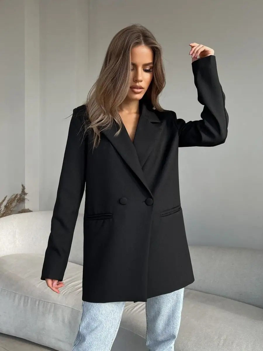 Damen eleganter Doppelknopf-Blazer mit praktischen Taschen und lässigem Schnitt Heidi-Mode
