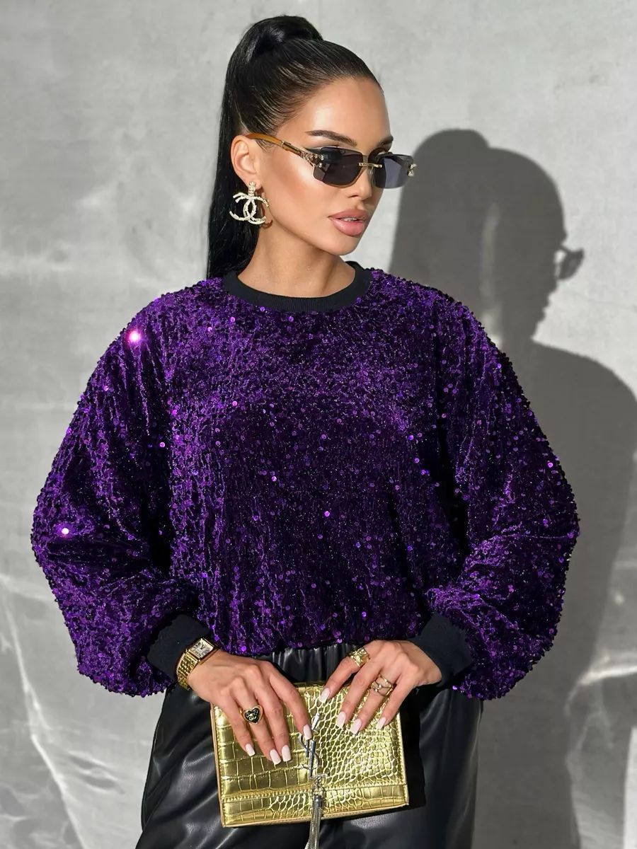 Damen Glitzernder Pullover mit oversized Schnitt und funkelndem Strass Heidi-Mode