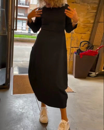 Damen Midi-Kleid mit asymmetrischem Saum und praktischen Taschen Heidi-Mode