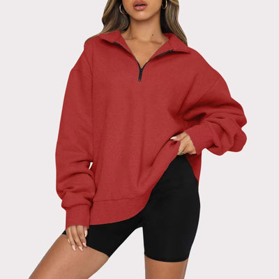 Damen Bequemer Oversized Pullover mit Reißverschluss Heidi-Mode