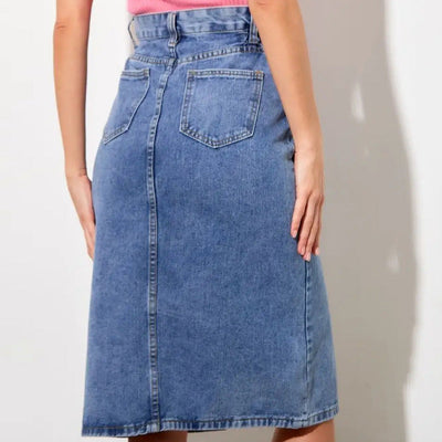 Damen denim Midirock mit hohem Schlitz und vielseitigem Design Heidi-Mode
