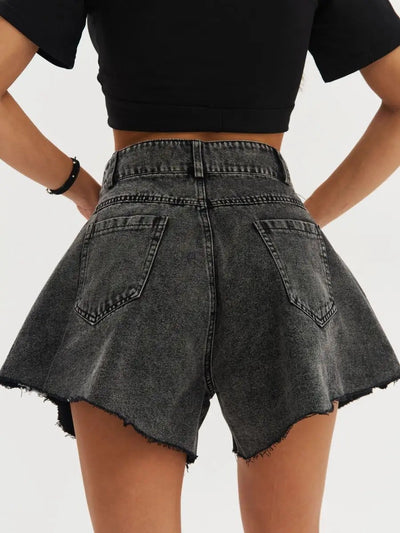 Damen lässige Denim-Shorts mit seitlichen Kontraststreifen und fransigen Saum Heidi-Mode