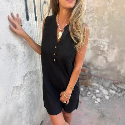 Damen Leichtes Sommerkleid mit Knopfdetails und seitlichen Schlitzen Heidi-Mode