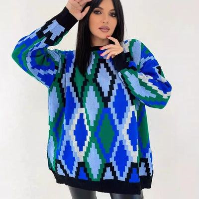 Damen Oversized Strickpullover mit grafischem Jacquard-Muster und lässigem Schnitt Heidi-Mode