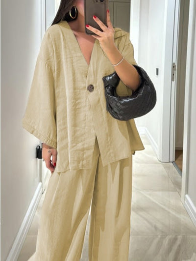 Damen Leichte und luftige Loungewear Kombination mit weitem Schnitt Heidi-Mode