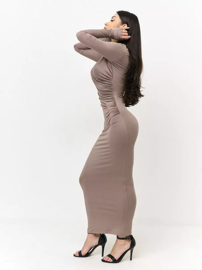 Damen Elegantes Wickelkleid mit langem Arm und raffinierten Rüschendetails Heidi-Mode