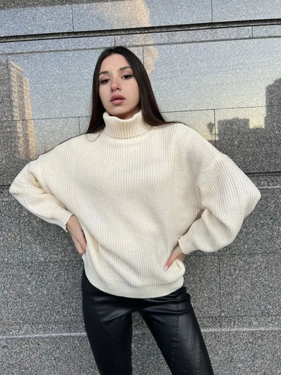 Damen kuscheliger Strickpullover mit weitem Schnitt und modernem Design Heidi-Mode