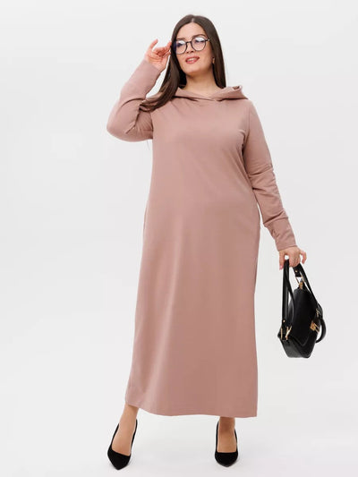 Damen kuscheliges Sweatkleid mit Kapuze und Eingrifftaschen Heidi-Mode