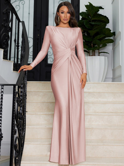 Damen Elegantes Maxikleid mit raffiniertem Wickeldesign und langen Ärmeln Heidi-Mode