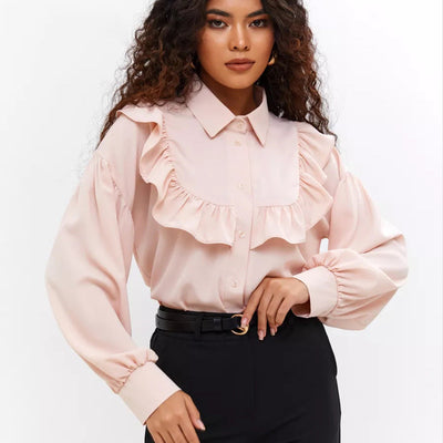 Damen elegantes Blusenshirt mit Rüschen und soften Baumwollstoff Heidi-Mode
