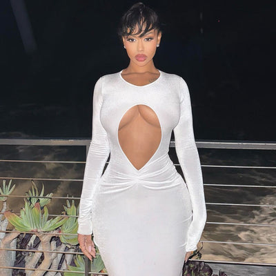 Damen Glamouröses Figurbetontes Kleid mit außergewohnlichem Ausschnitt und Langen Ärmeln Heidi-Mode