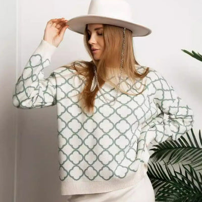 Damen lässiger Pullover mit stilvollem Mustermix und gerippten Bündchen Heidi-Mode