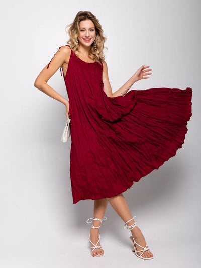 Damen luftiges Maxikleid mit Trägern und lässigem Faltenwurf Heidi-Mode