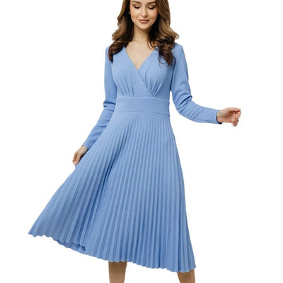 Damen schickes Maxikleid mit elegantem V-Ausschnitt und plissierter Textur Heidi-Mode