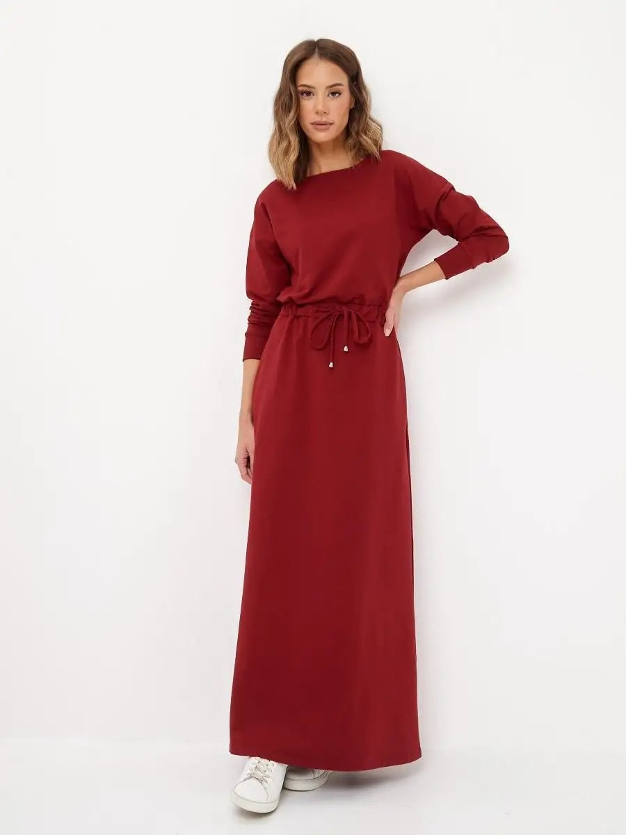 Damen Maxikleid mit lässigem Schnitt und Taillenzug Heidi-Mode