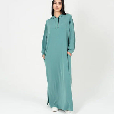 Damen Maxikleid mit Kapuze und seitlichen Schlitzen Heidi-Mode