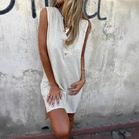 Damen Leichtes Sommerkleid mit Knopfdetails und seitlichen Schlitzen Heidi-Mode