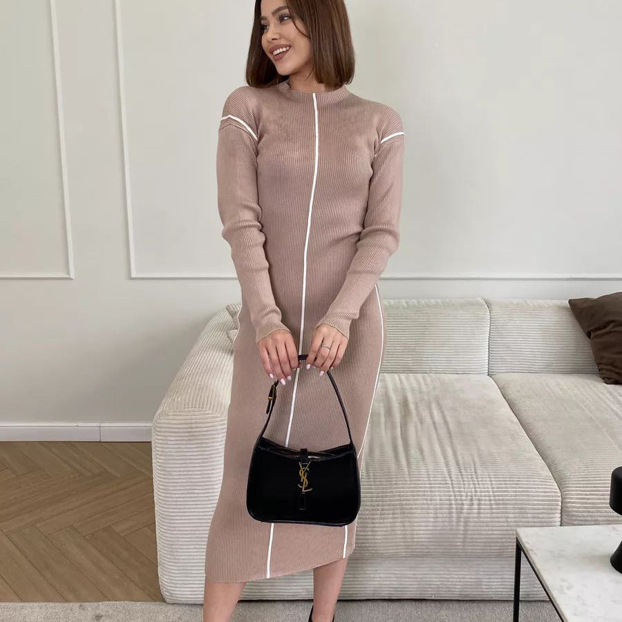 Damen elegantes Strickkleid mit sportlichem Reißverschluss und schmeichelndem Schnitt Heidi-Mode