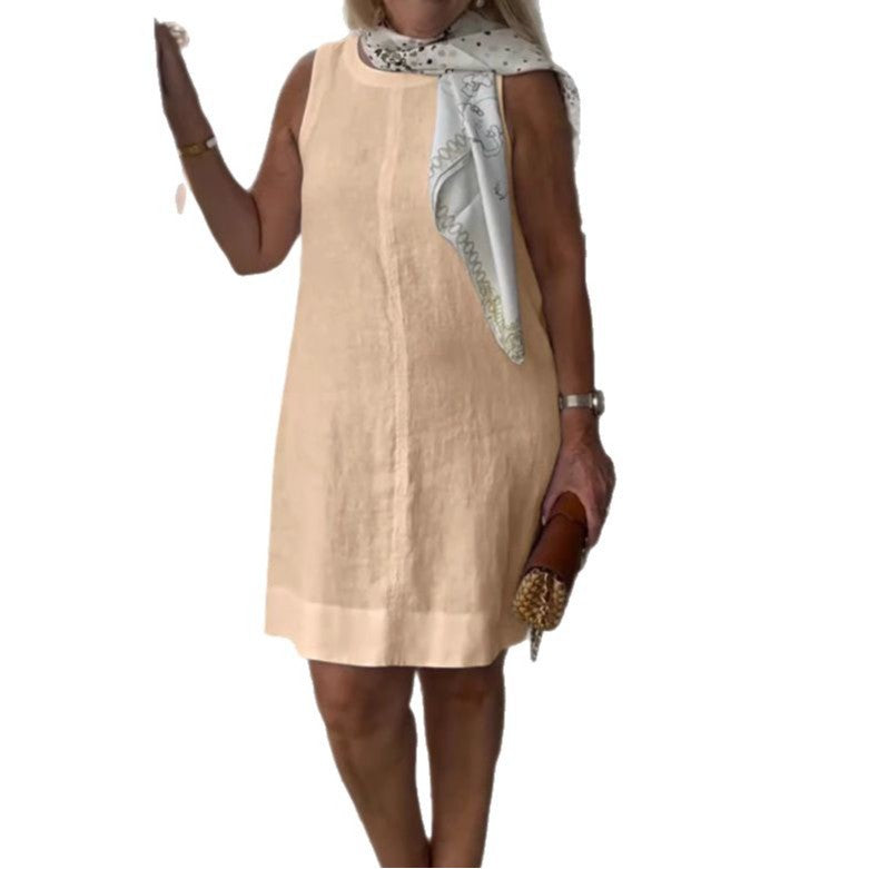 Damen Sommerkleid aus leichtem Leinenstoff mit modischem Halstuch Heidi-Mode