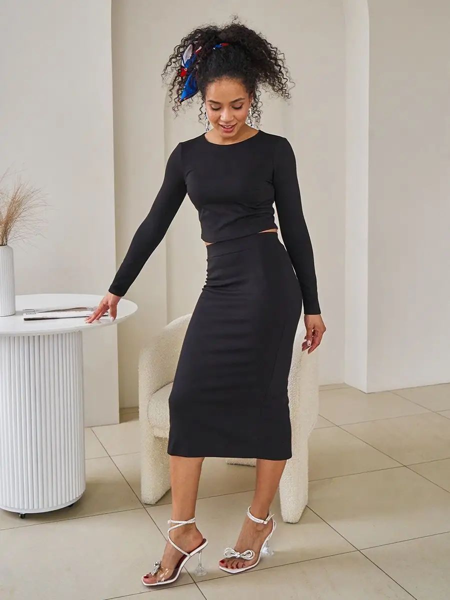 Damen figurbetontes 2-teiliges Set mit langem Arm und hohem Taillenschnitt Heidi-Mode