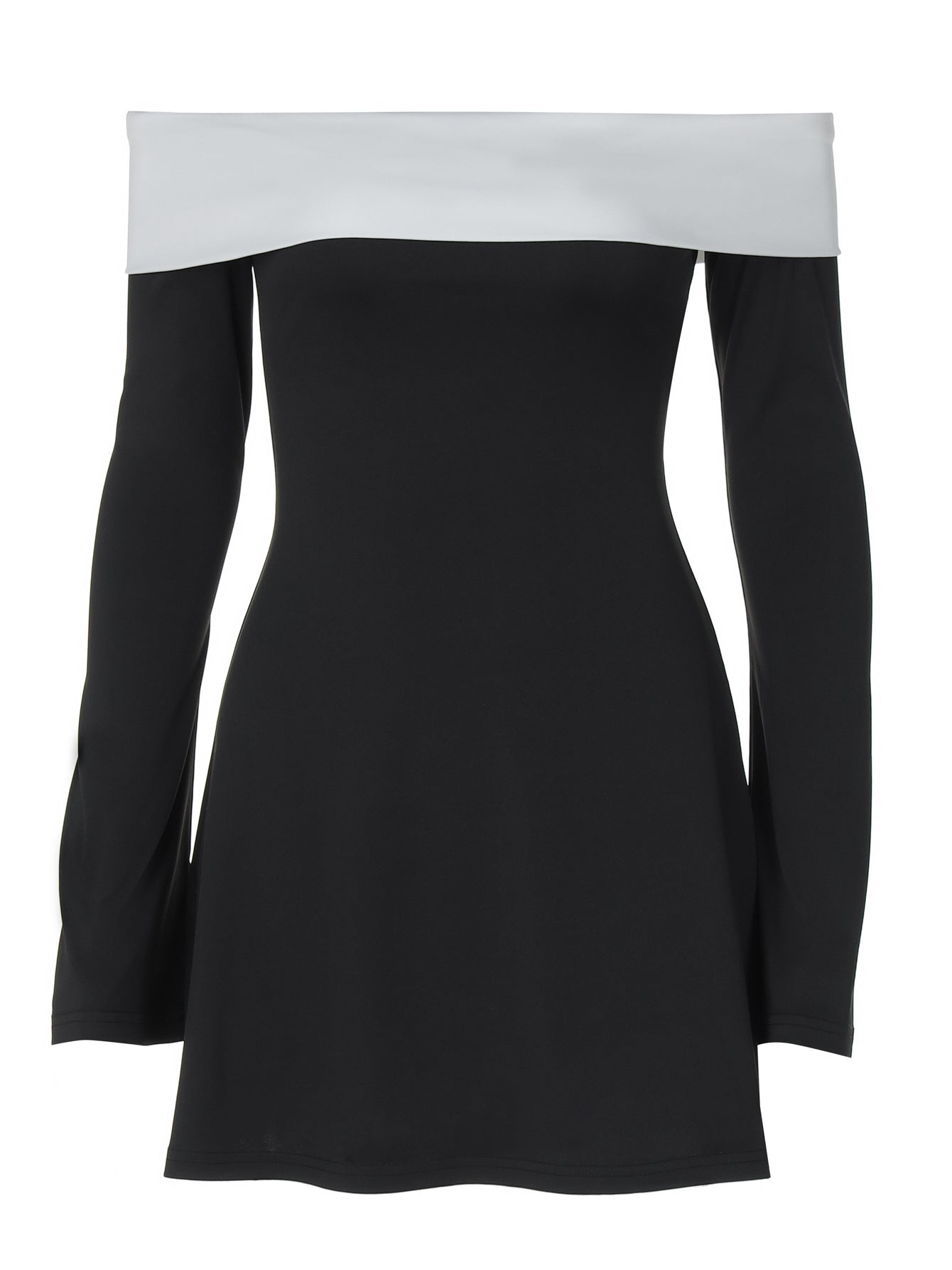 Damen Minikleid mit schulterfreiem Design und kontrastierenden Ärmeln Heidi-Mode